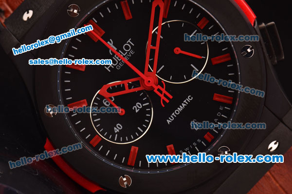 Hublot Classic Fusion Chronograph Miyota Quartz PVD Case with Red Markers and Brown Leather Strap - Click Image to Close