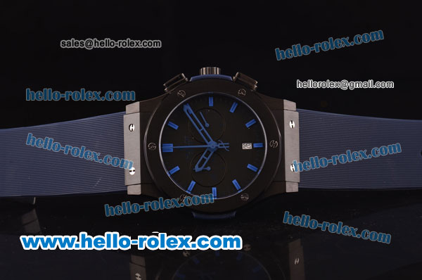 Hublot Classic Fusion Chrono Miyota Quartz PVD Case with Black Dial and Blue Rubber Strap - Click Image to Close