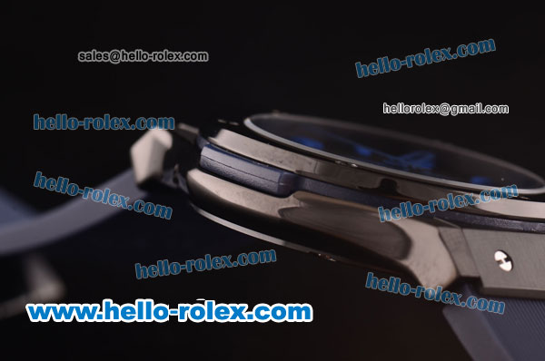 Hublot Classic Fusion Chrono Miyota Quartz PVD Case with Black Dial and Blue Rubber Strap - Click Image to Close