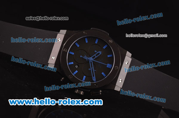 Hublot Classic Fusion Chrono Miyota Quartz PVD Case with Black Dial - Blue Markers and Black Rubber Strap - Click Image to Close