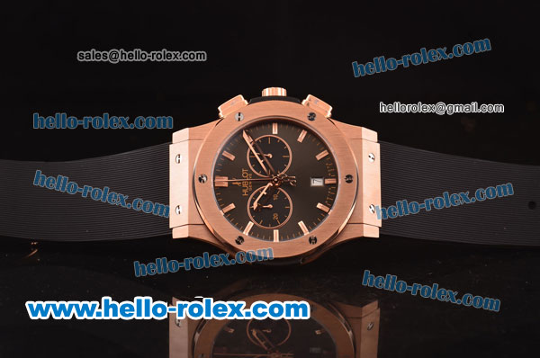 Hublot Classic Fusion Chrono Miyota Quartz Rose Gold Case with Grey Dial and Black Rubber Strap - Click Image to Close