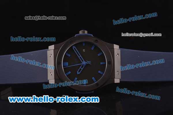 Hublot Classic Fusion Asia 2813 Automatic PVD Case with Black Dial and Blue Rubber Strap - Click Image to Close