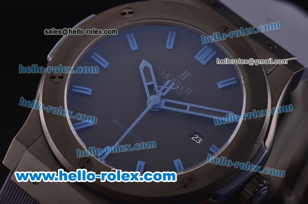 Hublot Classic Fusion Asia 2813 Automatic PVD Case with Black Dial and Blue Rubber Strap - Click Image to Close