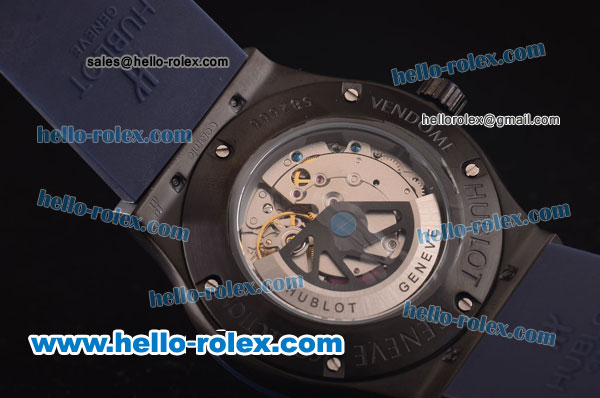Hublot Classic Fusion Asia 2813 Automatic PVD Case with Black Dial and Blue Rubber Strap - Click Image to Close