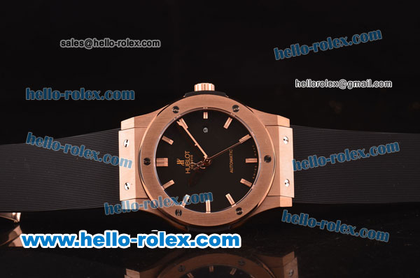 Hublot Classic Fusion Asia 2813 Automatic Rose Gold Case with Black Dial and Black Rubber Strap - Click Image to Close