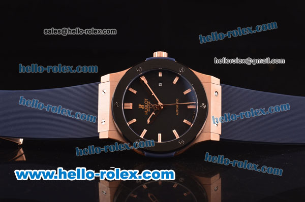 Hublot Classic Fusion Asia 2813 Automatic Rose Gold Case with PVD Bezel and Black Dial - Click Image to Close