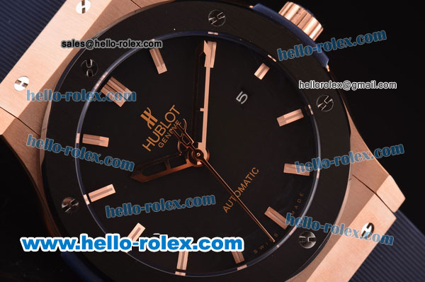 Hublot Classic Fusion Asia 2813 Automatic Rose Gold Case with PVD Bezel and Black Dial - Click Image to Close