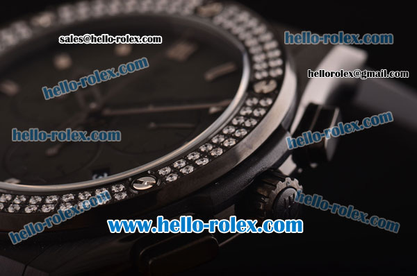 Hublot Classic Fusion Chronograph Miyota Quartz PVD Case - Diamond Bezel with Black Dial and Black-Steel Markers - 7750 Coating - Click Image to Close