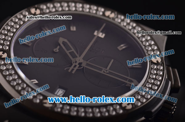 Hublot Classic Fusion Chronograph Miyota Quartz PVD Case with Diamond Bezel - Black Dial and Black-Steel Markers - 7750 Coating - Click Image to Close