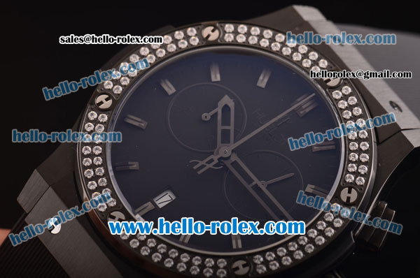 Hublot Classic Fusion Chronograph Miyota Quartz PVD Case with Diamond Bezel - Black Dial and Black-Steel Markers - 7750 Coating - Click Image to Close
