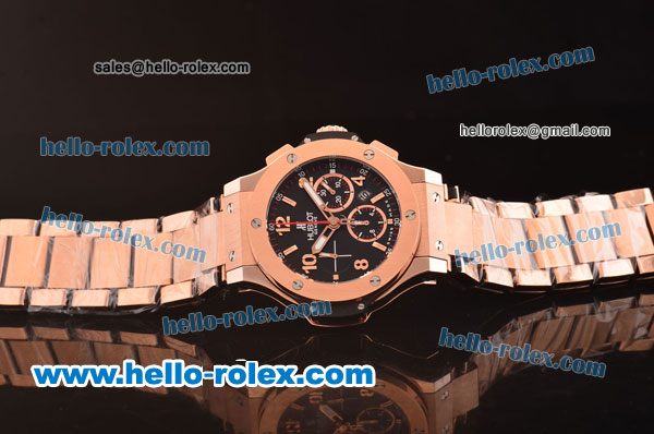 Hublot Big Bang Swiss Valjoux 7750 Automatic Rose Gold Case/Strap with Black Dial - Click Image to Close