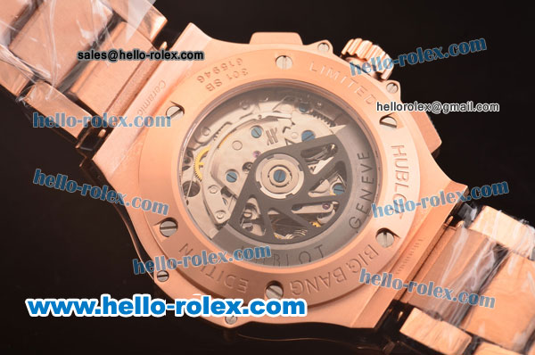 Hublot Big Bang Swiss Valjoux 7750 Automatic Rose Gold Case/Strap with Black Dial - Click Image to Close