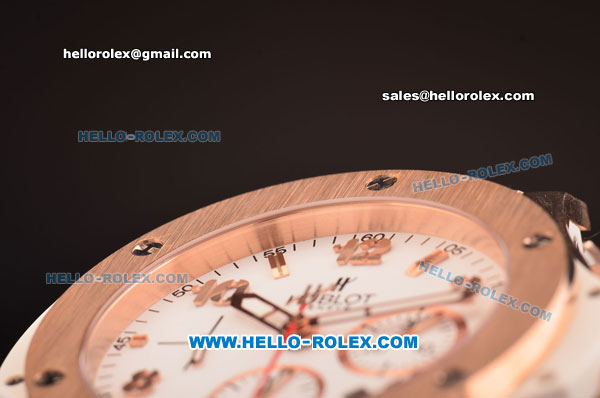Hublot Big bang Swiss Valjoux 7750 Automatic Rose Gold Case with White Dial and Rose Gold/Ceramic Bracelet - Click Image to Close