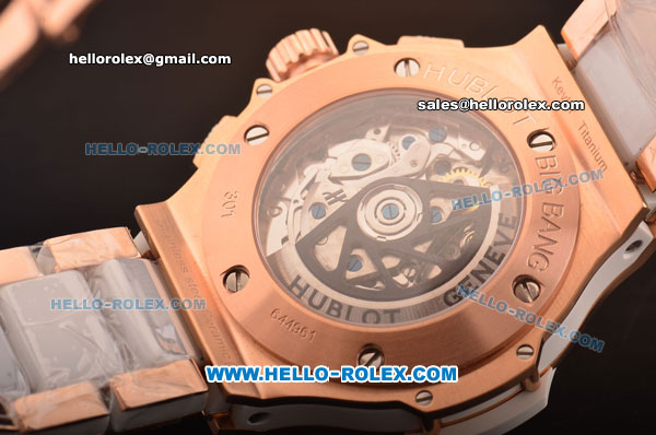 Hublot Big bang Swiss Valjoux 7750 Automatic Rose Gold Case with White Dial and Rose Gold/Ceramic Bracelet - Click Image to Close