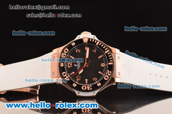 Hublot Big Bang King Swiss Valjoux 7750-DD Automatic Rose Gold Case with Black Bezel and Black Dial - White Rubber Strap - Click Image to Close