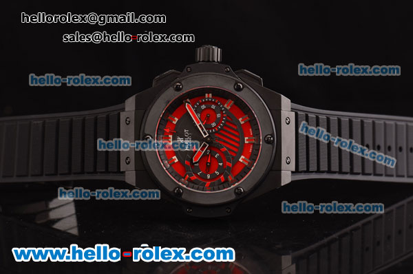 Hublot King Power Swiss Valjoux 7750-DD Automatic PVD Case with Red Dial and Black Rubber Strap - Click Image to Close