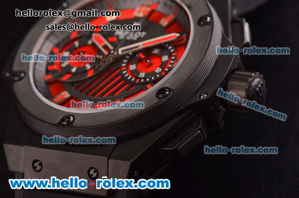 Hublot King Power Swiss Valjoux 7750-DD Automatic PVD Case with Red Dial and Black Rubber Strap - Click Image to Close