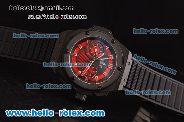 Hublot King Power Swiss Valjoux 7750-DD Automatic PVD Case with Red Dial and Black Rubber Strap - Click Image to Close