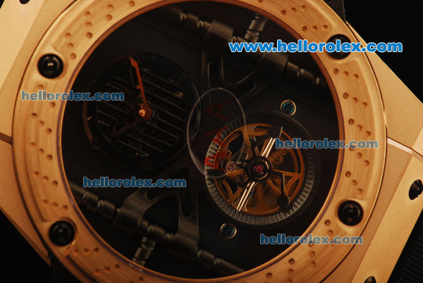 Hublot King Power Tourbillon Automatic Movement Rose Gold Case with Black Dial and Rubber Strap - Click Image to Close