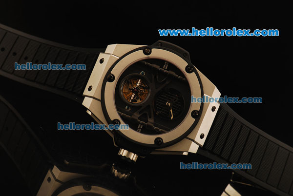 Hublot King Power Tourbillon Automatic Movement SS Case with Black Dial and Rubber Strap - Click Image to Close