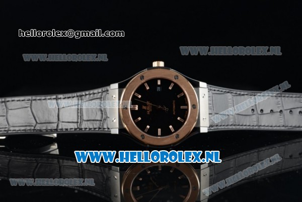Hublot Classic Fusion Miyota 9015 Automatic Rose Gold Case with Black Dial Stick Markers Rose Gold Bezel and Black Genuine Leather Strap - Click Image to Close