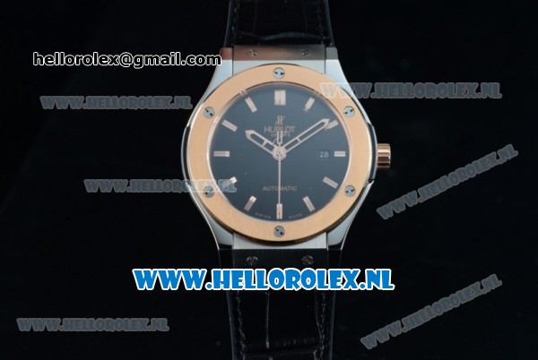 Hublot Classic Fusion Miyota 9015 Automatic Rose Gold Case with Black Dial Stick Markers Rose Gold Bezel and Black Genuine Leather Strap - Click Image to Close
