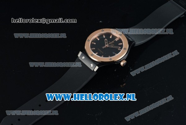 Hublot Classic Fusion Miyota 9015 Automatic Rose Gold Case with Black Dial Stick Markers Rose Gold Bezel and Rubber Strap - Click Image to Close