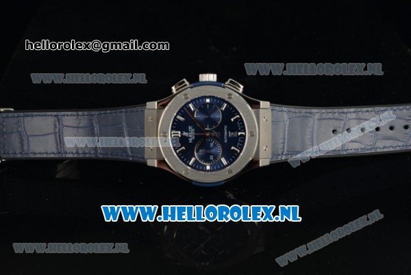 Hublot Classic Fusion Chronograph Swiss Valjoux 7750 Automatic Steel Case with Navy Blue Dial Stick Markers and Black Genuine Leather Strap - Click Image to Close