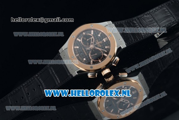 Hublot Classic Fusion Chronograph Swiss Valjoux 7750 Automatic Rose Gold Case with Black Dial Stick Markers and Black Genuine Leather Strap - Click Image to Close