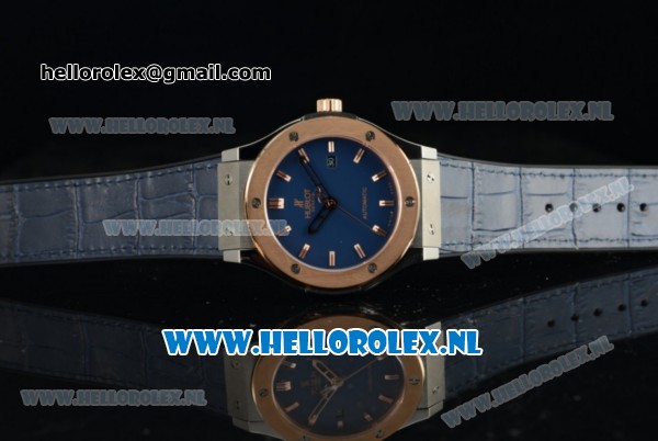 Hublot Classic Fusion Miyota 9015 Automatic Rose Gold Case with Navy Blue Dial Stick Markers and Navy Blue Genuine Leather Strap - Click Image to Close