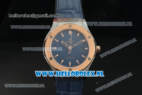 Hublot Classic Fusion Miyota 9015 Automatic Rose Gold Case with Navy Blue Dial Stick Markers and Navy Blue Genuine Leather Strap - Click Image to Close