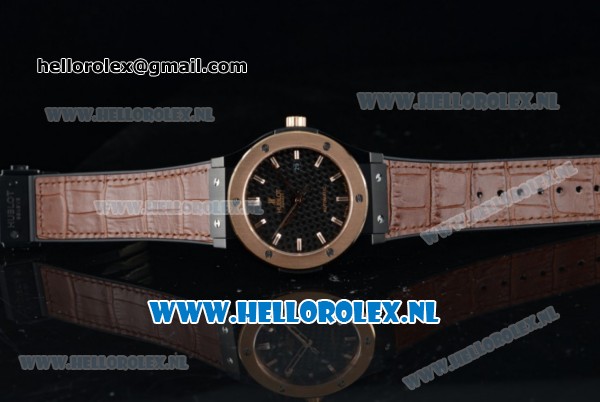 Hublot Classic Fusion Miyota 9015 Automatic Rose Gold Case with Black Dial Stick Markers and Brown Genuine Leather Strap - Click Image to Close