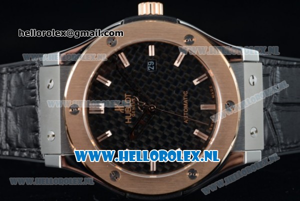 Hublot Classic Fusion Miyota 9015 Automatic Rose Gold Case with Black Dial Stick Markers and Black Genuine Leather Strap - Click Image to Close