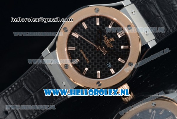 Hublot Classic Fusion Miyota 9015 Automatic Rose Gold Case with Black Dial Stick Markers and Black Genuine Leather Strap - Click Image to Close