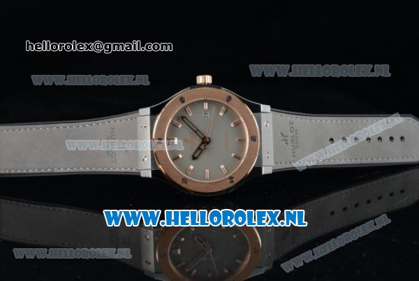 Hublot Classic Fusion Miyota 9015 Automatic Rose Gold Case with Grey Dial Stick Markers and Grey Genuine Leather Strap - Click Image to Close
