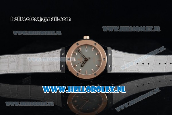 Hublot Classic Fusion Miyota 9015 Automatic Rose Gold Case with Grey Dial Stick Markers and Light Grey Genuine Leather Strap - Click Image to Close