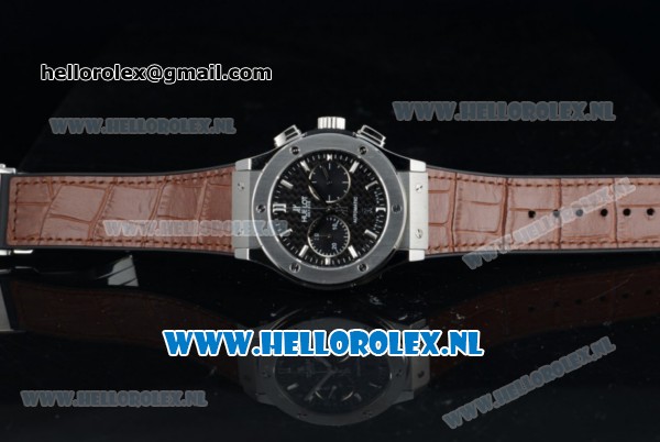 Hublot Classic Fusion Chronograph Swiss Valjoux 7750 Automatic Steel Case with Black Dial Stick Markers and Brown Genuine Leather Strap - Click Image to Close