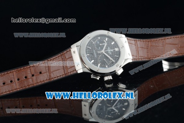 Hublot Classic Fusion Chronograph Swiss Valjoux 7750 Automatic Steel Case with Black Dial Stick Markers and Brown Genuine Leather Strap - Click Image to Close