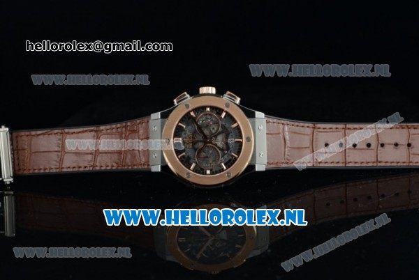 Hublot Classic Fusion Chronograph Swiss Valjoux 7750 Automatic Rose Gold Case with Grey Dial Stick Markers and Brown Genuine Leather Strap - Click Image to Close