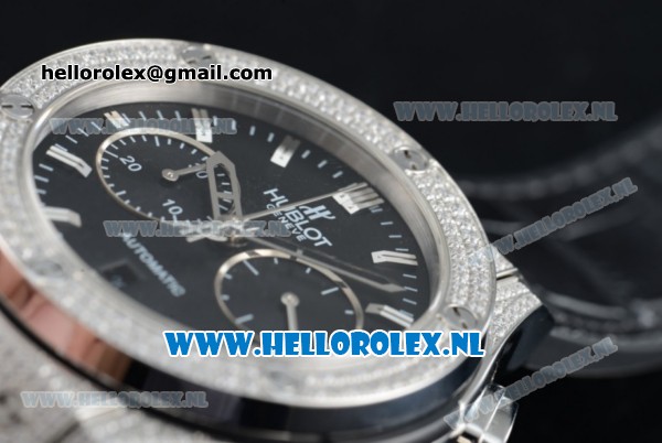 Hublot Classic Fusion Chronograph Swiss Valjoux 7750 Automatic Steel Case with Black Dial Stick Markers and Black Genuine Leather Strap - Click Image to Close