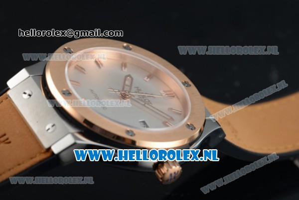 Hublot Classic Fusion Miyota 9015 Automatic Rose Gold Case with White Dial Stick Markers and Light Orange Genuine Leather Strap - Click Image to Close
