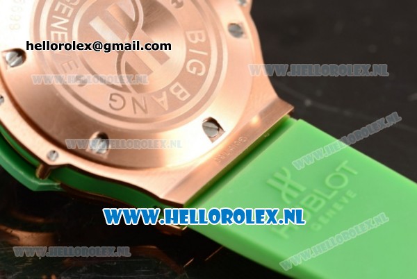 Hublot Big Bang Tutti Japanese Miyota Quartz Rose Gold Case with Green Dial Stick Markers and Green Rubber Strap - Click Image to Close
