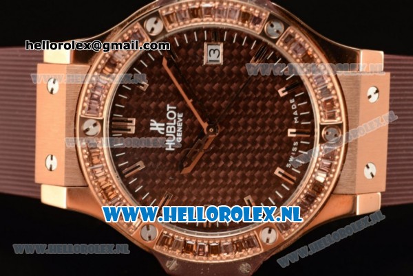 Hublot Big Bang Tutti Japanese Miyota Quartz Rose Gold Case with Brown Dial Stick Markers and Brown Rubber Strap - Click Image to Close