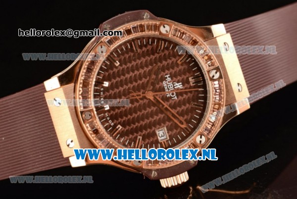 Hublot Big Bang Tutti Japanese Miyota Quartz Rose Gold Case with Brown Dial Stick Markers and Brown Rubber Strap - Click Image to Close