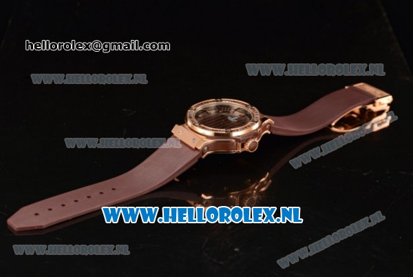 Hublot Big Bang Tutti Japanese Miyota Quartz Rose Gold Case with Brown Dial Stick Markers and Brown Rubber Strap - Click Image to Close