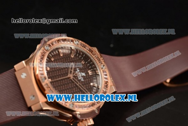 Hublot Big Bang Tutti Japanese Miyota Quartz Rose Gold Case with Brown Dial Stick Markers and Brown Rubber Strap - Click Image to Close