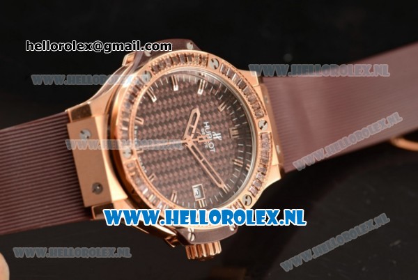 Hublot Big Bang Tutti Japanese Miyota Quartz Rose Gold Case with Brown Dial Stick Markers and Brown Rubber Strap - Click Image to Close