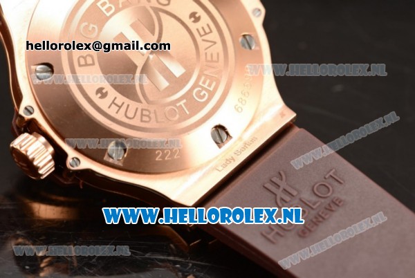 Hublot Big Bang Tutti Japanese Miyota Quartz Rose Gold Case with Brown Dial Stick Markers and Brown Rubber Strap - Click Image to Close