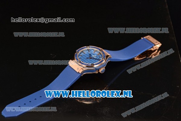 Hublot Big Bang Tutti Japanese Miyota Quartz Rose Gold Case with Blue Dial Stick Markers and Blue Rubber Strap - Click Image to Close