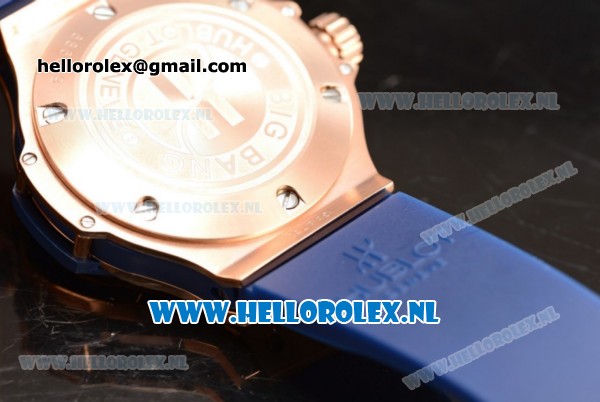 Hublot Big Bang Tutti Japanese Miyota Quartz Rose Gold Case with Blue Dial Stick Markers and Blue Rubber Strap - Click Image to Close